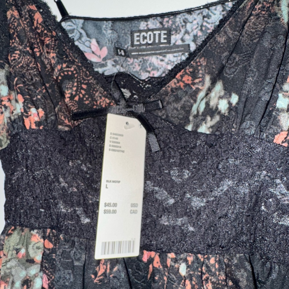 Ecote Floral Lace Trim Black Top Whimsigoth Feminine Babydoll - Picture 7 of 9